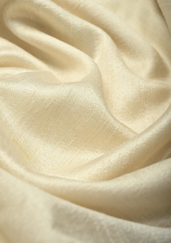 Ivory Raw Silk Saree with Antique Zari Border | SILK MARK CERTIFIED