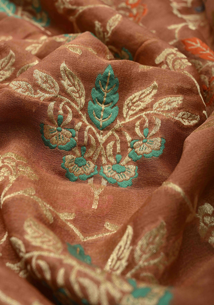 Authentic Sandstone Banarasi Silk Georgette Saree with Meenakari Trellis Floral Jaal and Zari Border | SILK MARK CERTIFIED