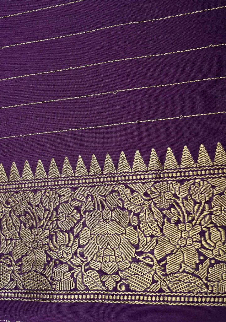 Rangkaat Kadhuwa Banarasi Silk Saree with Diagonal Zari stripes and zari Border | SILK MARK CERTIFIED