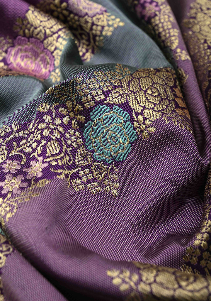 Rangkaat Kadhuwa Banarasi Silk Saree with Diagonal Zari stripes and zari Border | SILK MARK CERTIFIED