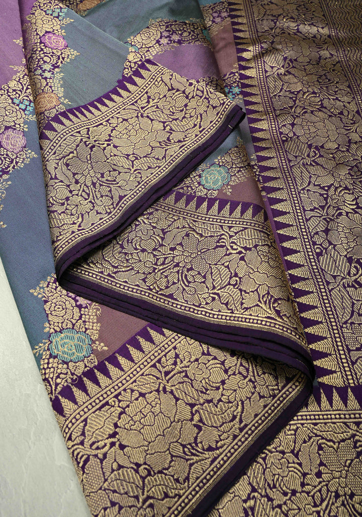 Rangkaat Kadhuwa Banarasi Silk Saree with Diagonal Zari stripes and zari Border | SILK MARK CERTIFIED