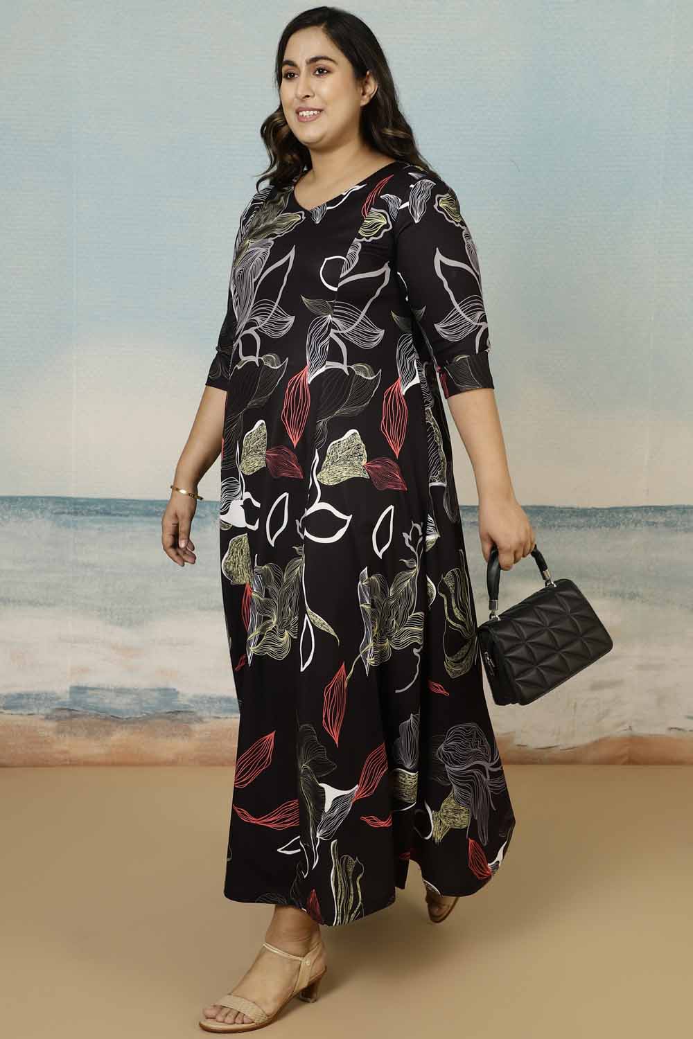 Boho Dresses Women's Plus Size Long Sundresses Black Floral