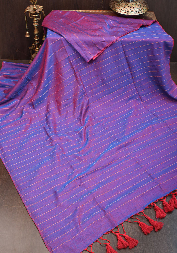 Reversible Maheshwari Saree in Mercerised Cotton with Extra Long tassles in Purple, no blouse Piece