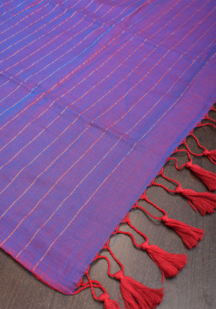 Reversible Maheshwari Saree in Mercerised Cotton with Extra Long tassles in Purple, no blouse Piece