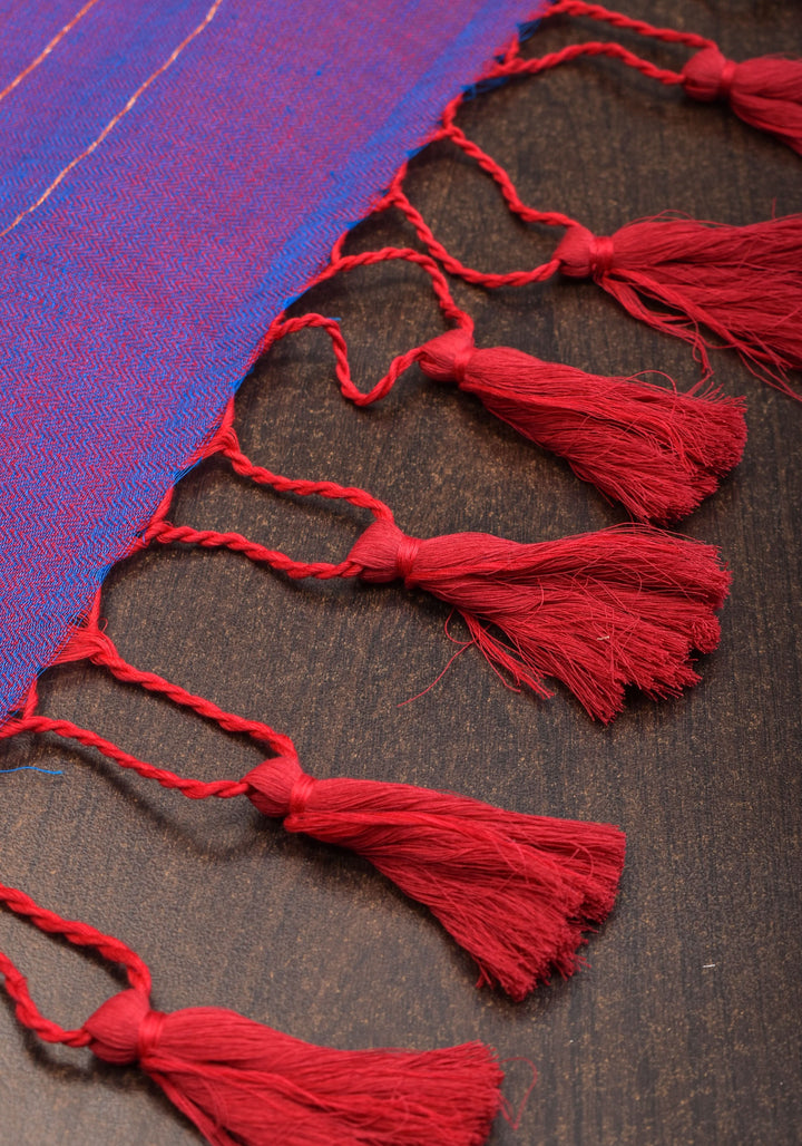 Reversible Maheshwari Saree in Mercerised Cotton with Extra Long tassles in Purple, no blouse Piece