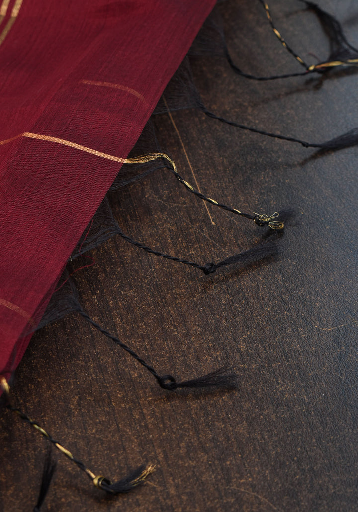 Maheshwari Silk Cotton Saree in Maroon with Stripes and Buttas