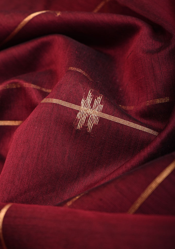 Maheshwari Silk Cotton Saree in Maroon with Stripes and Buttas
