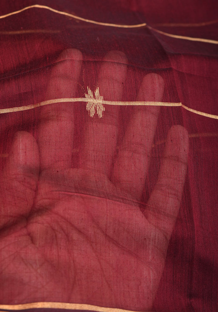 Maheshwari Silk Cotton Saree in Maroon with Stripes and Buttas