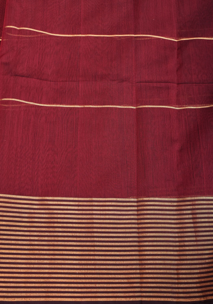 Maheshwari Silk Cotton Saree in Maroon with Stripes and Buttas