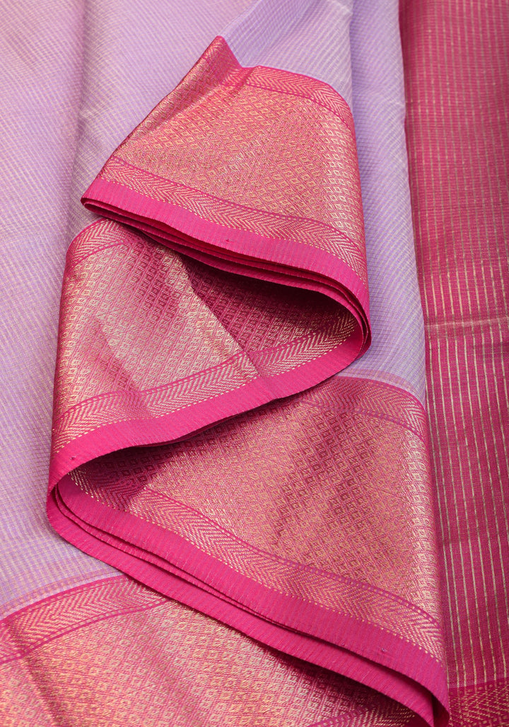 Handwoven Maheshwari silk cotton saree in Lilac with Pink