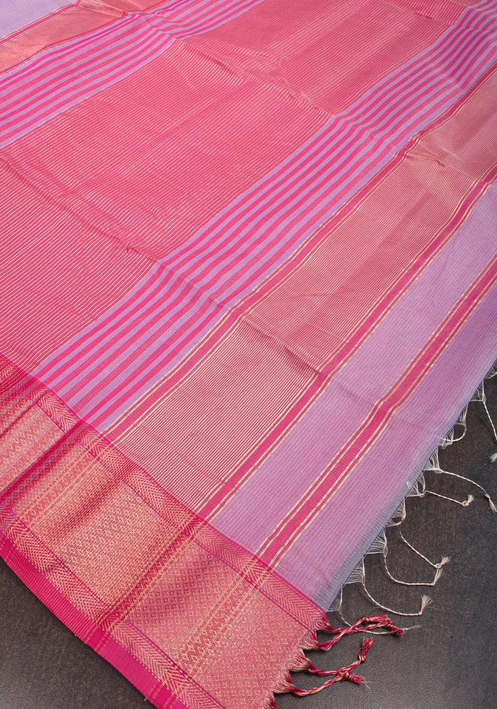 Handwoven Maheshwari silk cotton saree in Lilac with Pink