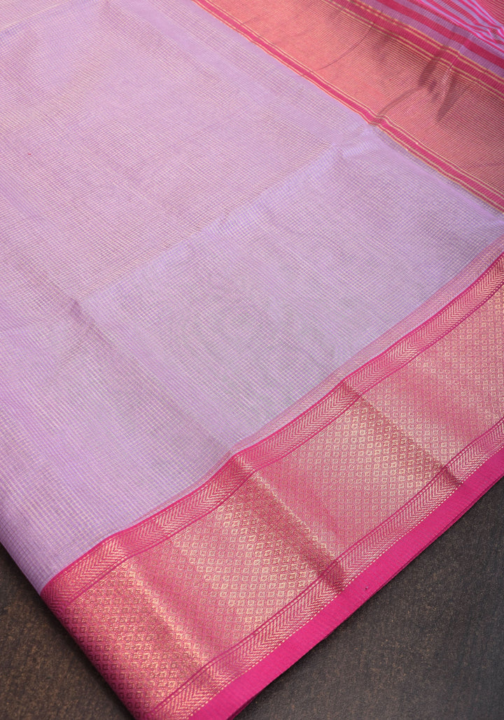 Handwoven Maheshwari silk cotton saree in Lilac with Pink