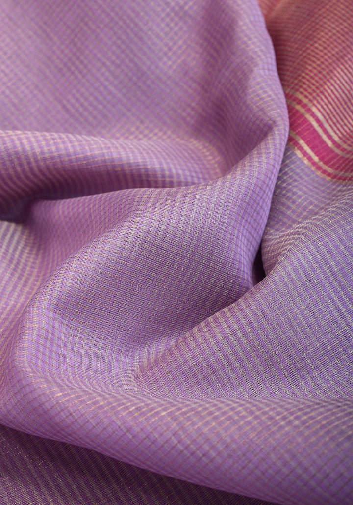 Handwoven Maheshwari silk cotton saree in Lilac with Pink