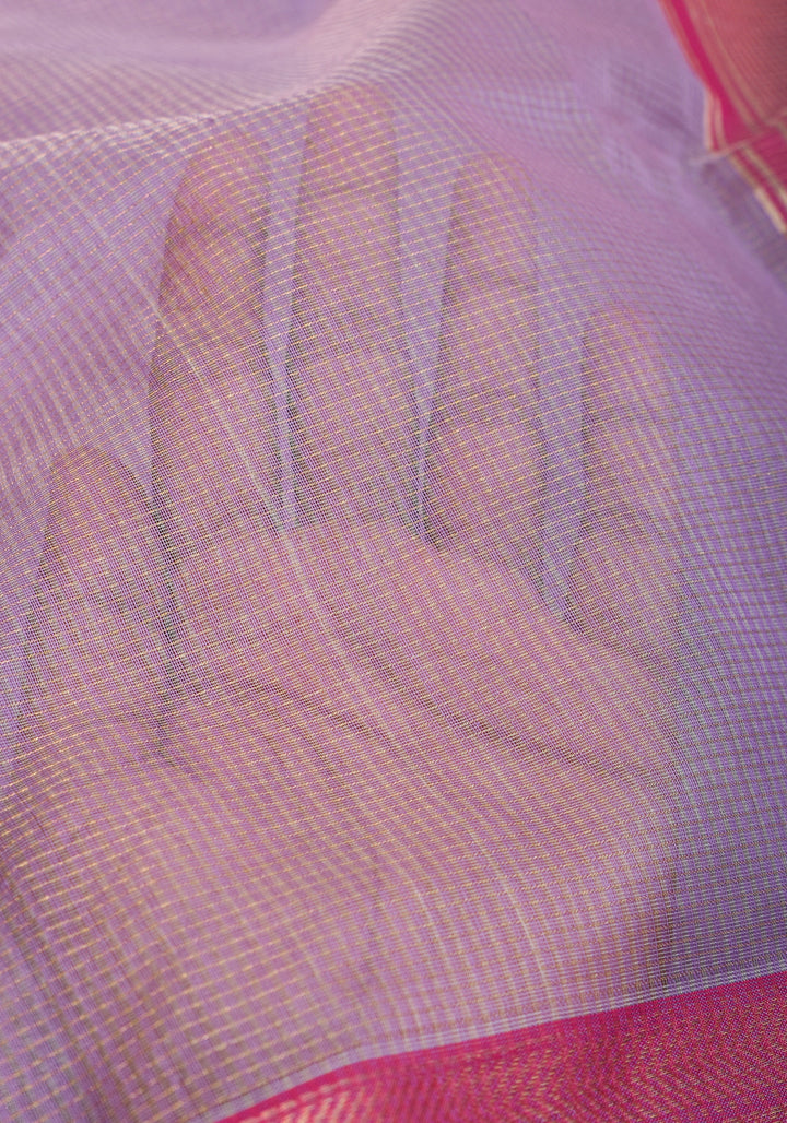 Handwoven Maheshwari silk cotton saree in Lilac with Pink