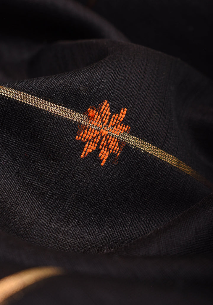 Black Handwoven Zari Stripes Maheshwari Silk Cotton Saree