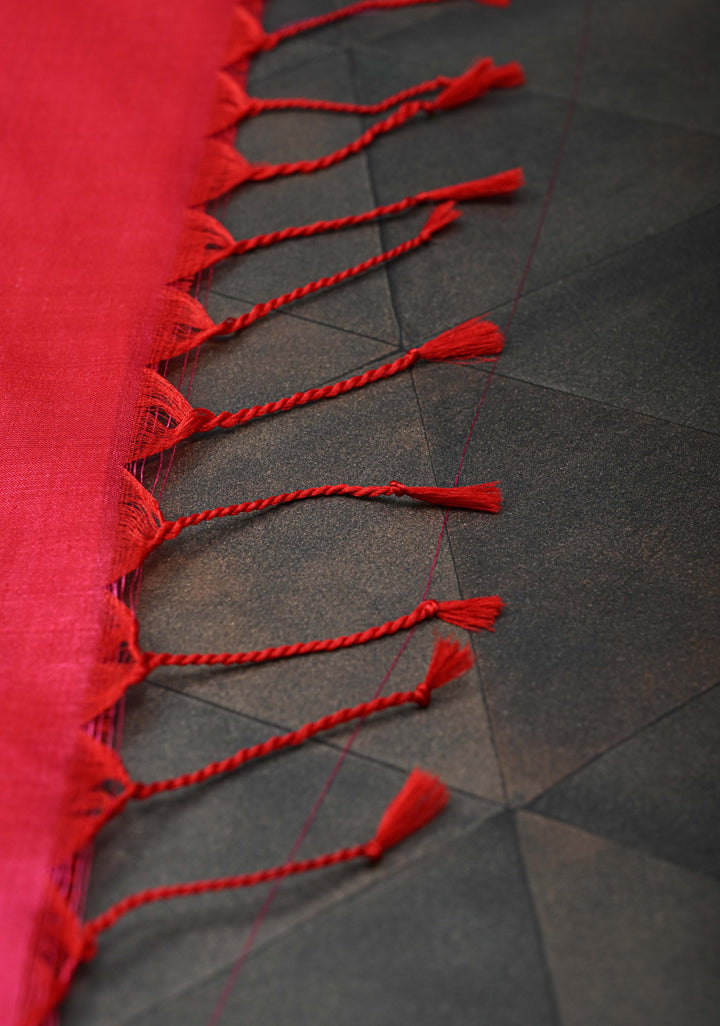 Pinkish Red Maheshwari Pure Silk Saree With Zari Buttas And Zari Border |SILK MARK CERTIFIED