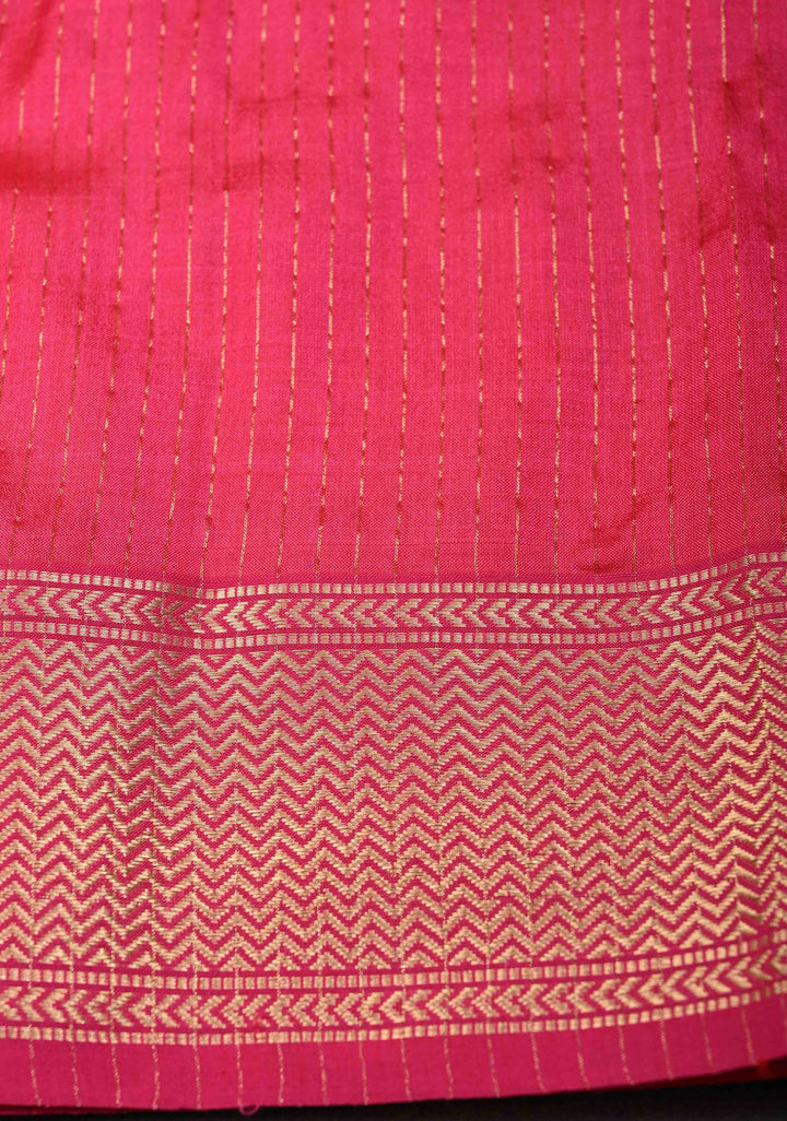 Pinkish Red Maheshwari Pure Silk Saree With Zari Buttas And Zari Border |SILK MARK CERTIFIED