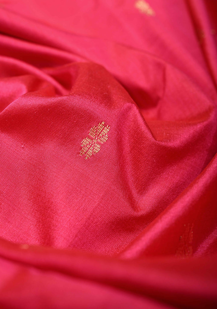 Pinkish Red Maheshwari Pure Silk Saree With Zari Buttas And Zari Border |SILK MARK CERTIFIED