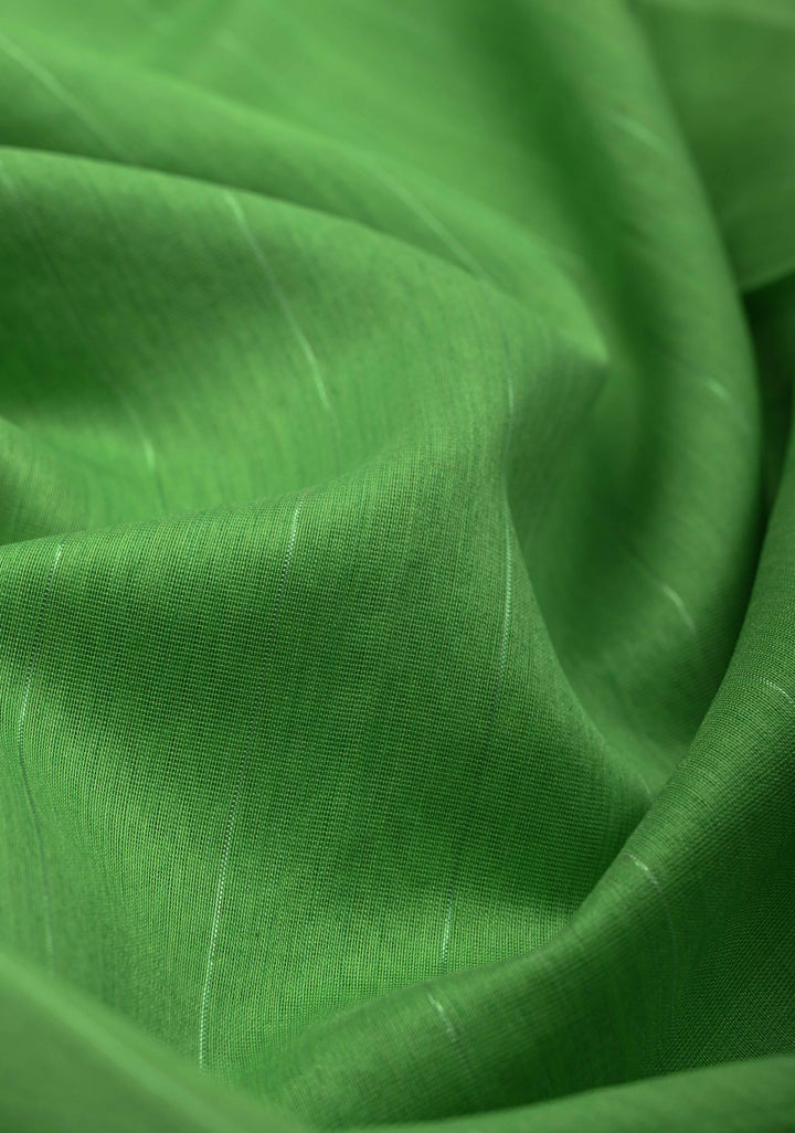 Parrot Green Handwoven Maheshwari Silk Cotton Saree with Muted Stripes and Zari Borders