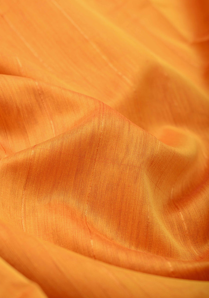 Mustard Yellow Handwoven Maheshwari Silk Cotton Saree with Muted Stripes and Zari Borders