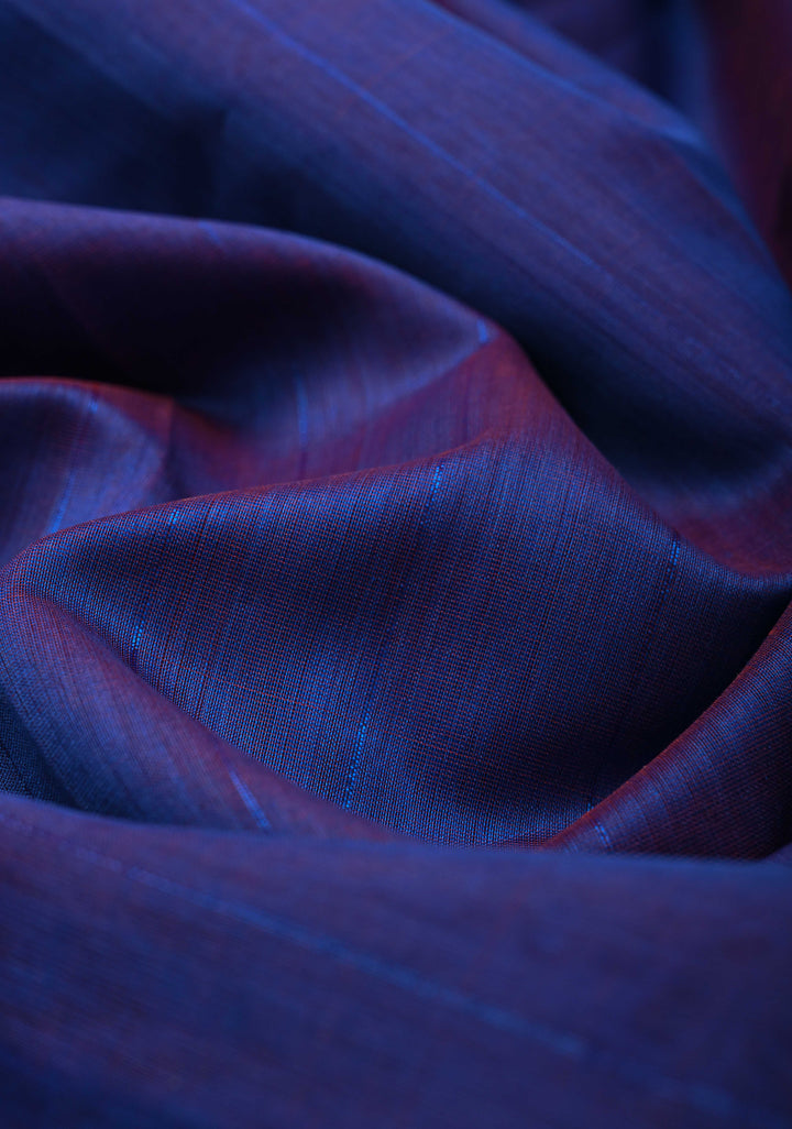 Blue Dual tone Handwoven Maheshwari Silk Cotton Saree with Muted Stripes and Zari Borders