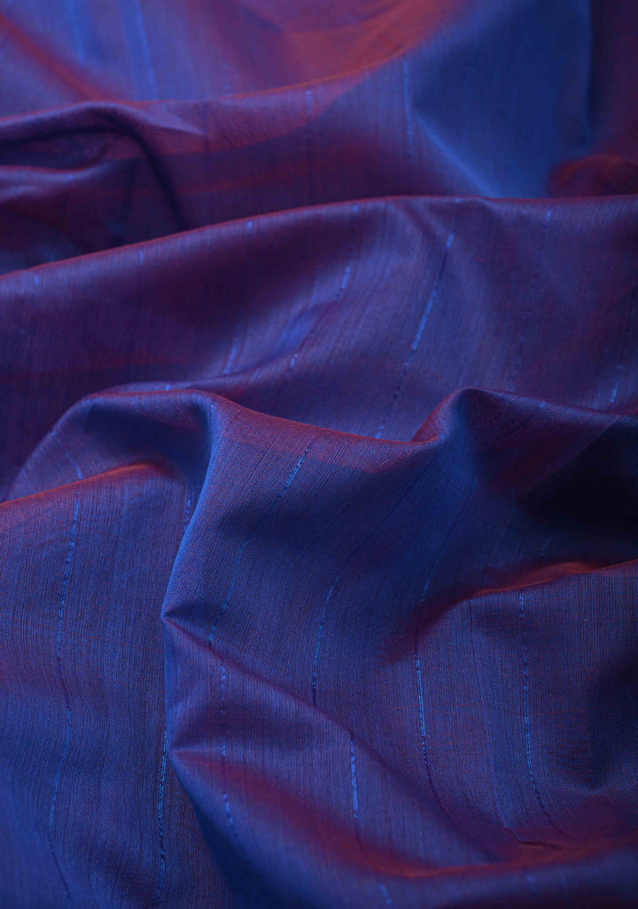 Blue Dual tone Handwoven Maheshwari Silk Cotton Saree with Muted Stripes and Zari Borders