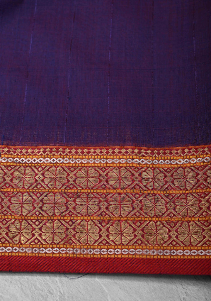 Purple Dual tone Handwoven Maheshwari Silk Cotton Saree with Muted Stripes and Zari Borders