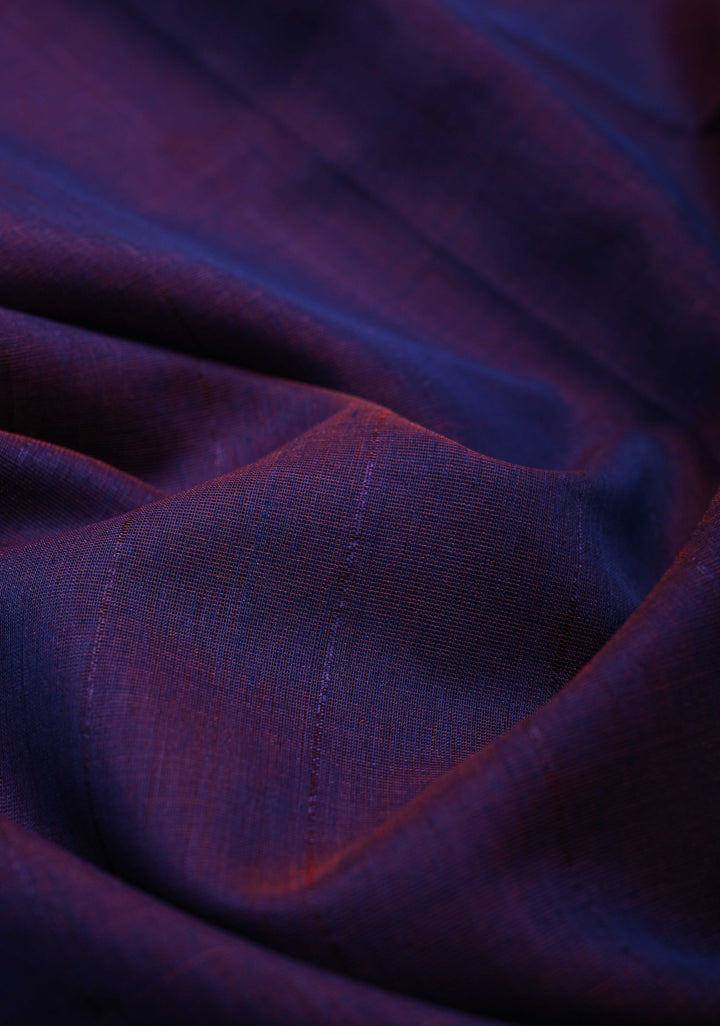 Purple Dual tone Handwoven Maheshwari Silk Cotton Saree with Muted Stripes and Zari Borders