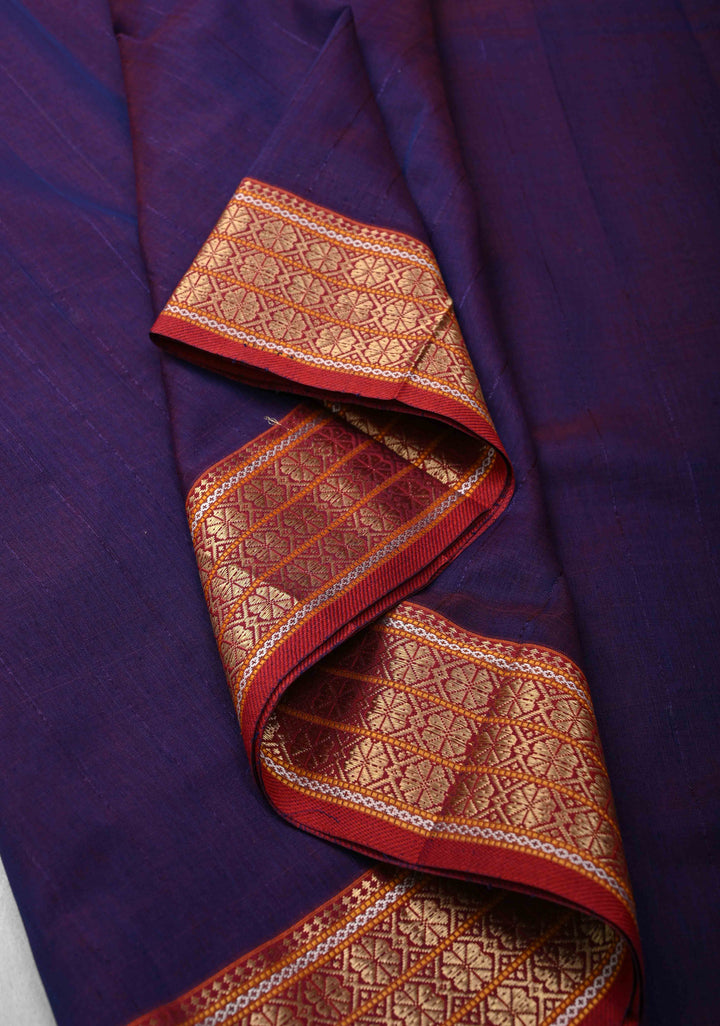 Purple Dual tone Handwoven Maheshwari Silk Cotton Saree with Muted Stripes and Zari Borders