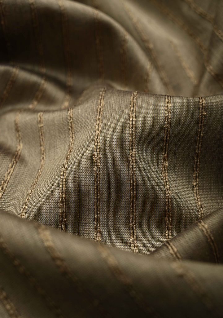 Grayish Brown Handwoven Maheshwari Silk Cotton Saree with Vertical Stripes And Minimal Zari Border