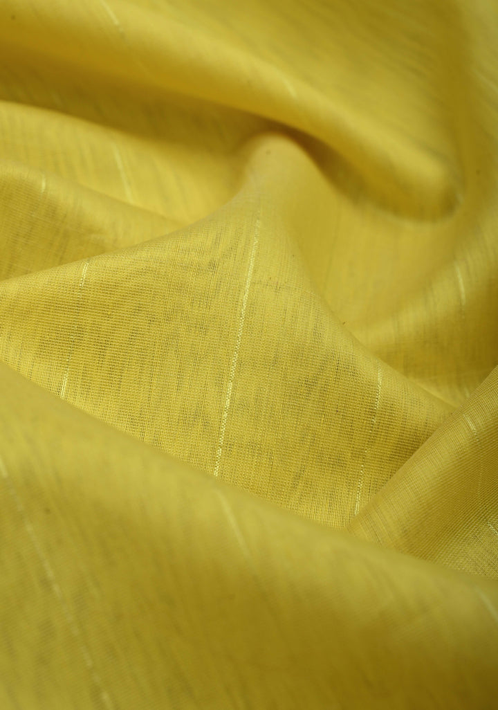 Yellow Handwoven Maheshwari Silk Cotton Saree with Muted Stripes and Zari Border
