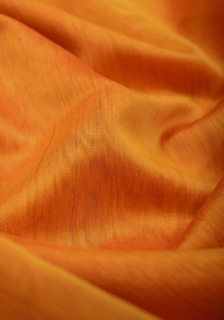 Mustard Yellow Handwoven Maheshwari Silk Cotton Saree with Muted Stripes and Zari Borders