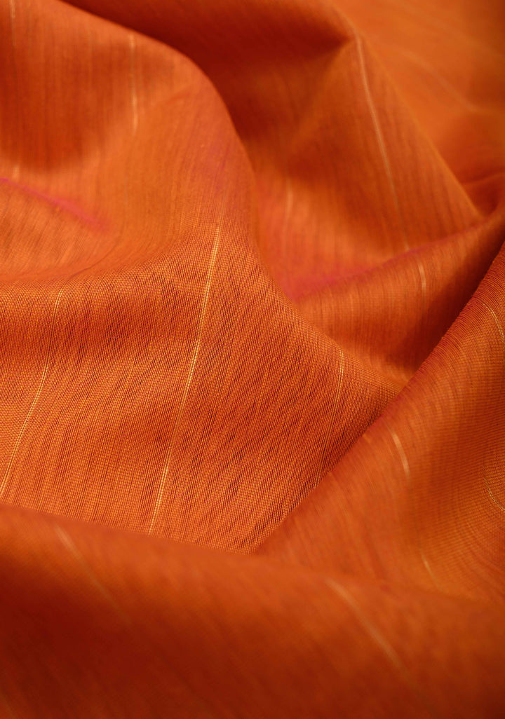 Orange Handwoven Maheshwari Silk Cotton Saree with Muted Stripes and Zari Borders