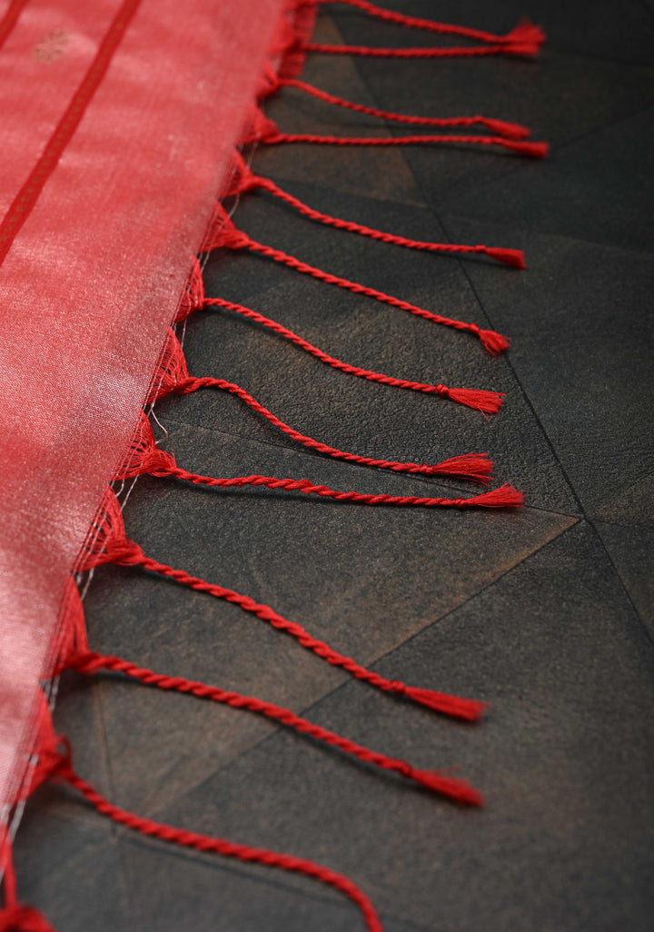 Peach Maheshwari Pure Silk Saree with Chunri Buttis and Zari Border | SILK MARK CERTIFIED