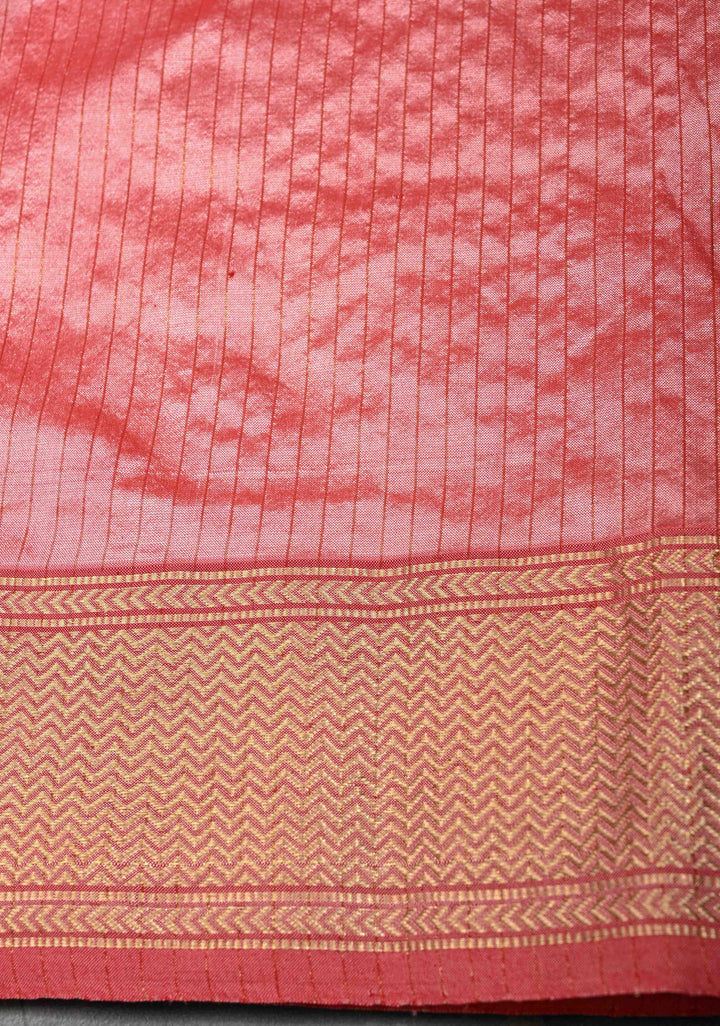 Peach Maheshwari Pure Silk Saree with Chunri Buttis and Zari Border | SILK MARK CERTIFIED