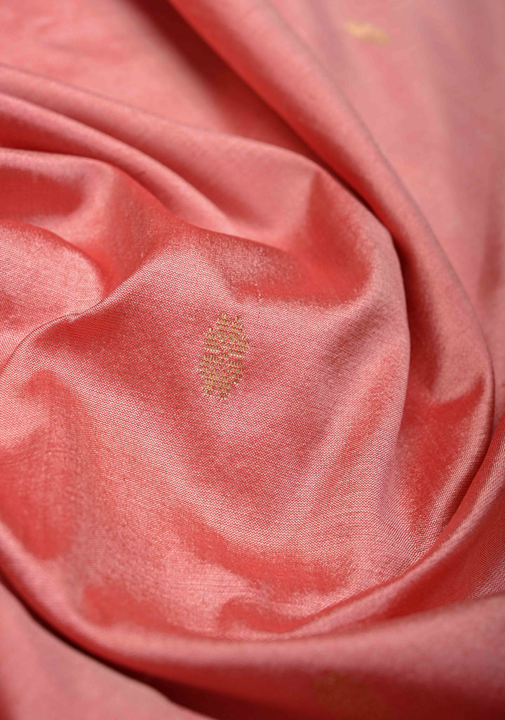 Peach Maheshwari Pure Silk Saree with Chunri Buttis and Zari Border | SILK MARK CERTIFIED