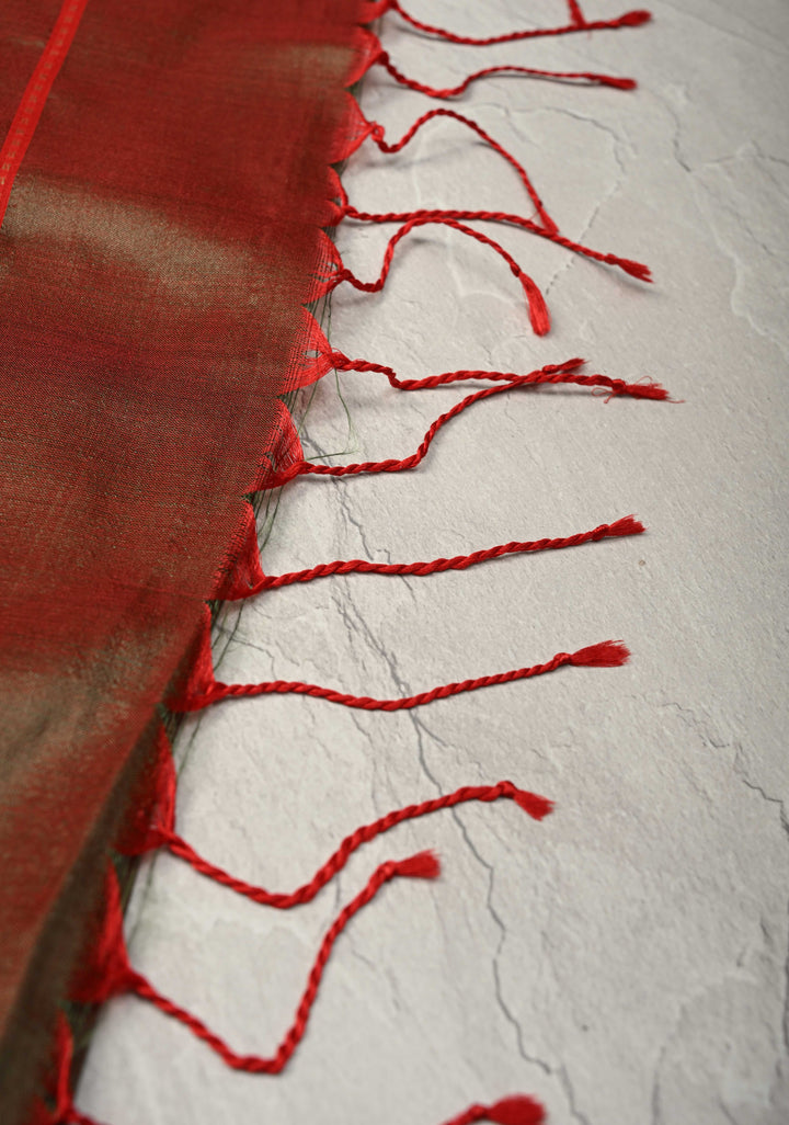 Green Dual tone Maheshwari Pure Silk Saree with Chunri Buttis and Zari Border | SILK MARK CERTIFIED