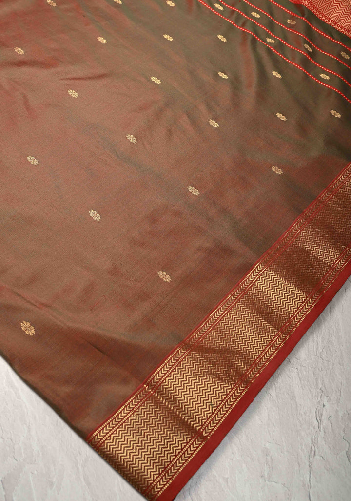 Green Dual tone Maheshwari Pure Silk Saree with Chunri Buttis and Zari Border | SILK MARK CERTIFIED