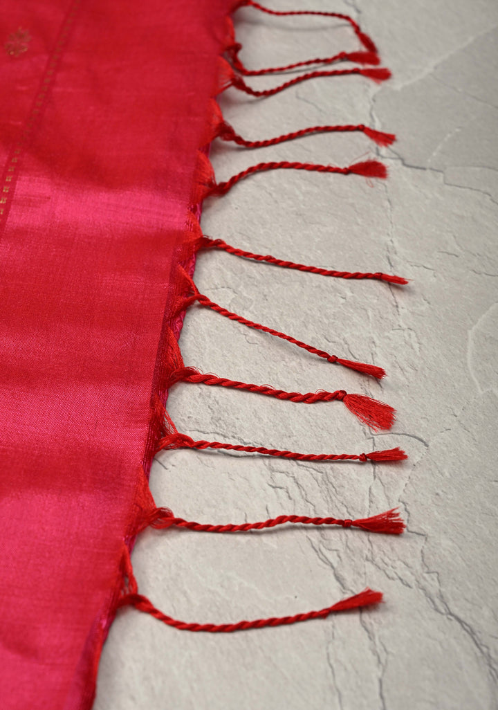 Pink Dual tone Maheshwari Pure Silk Saree with Chunri Buttis and Zari Border | SILK MARK CERTIFIED