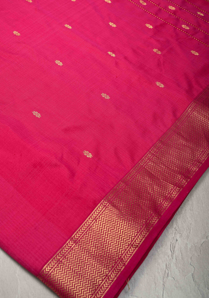 Pink Dual tone Maheshwari Pure Silk Saree with Chunri Buttis and Zari Border | SILK MARK CERTIFIED