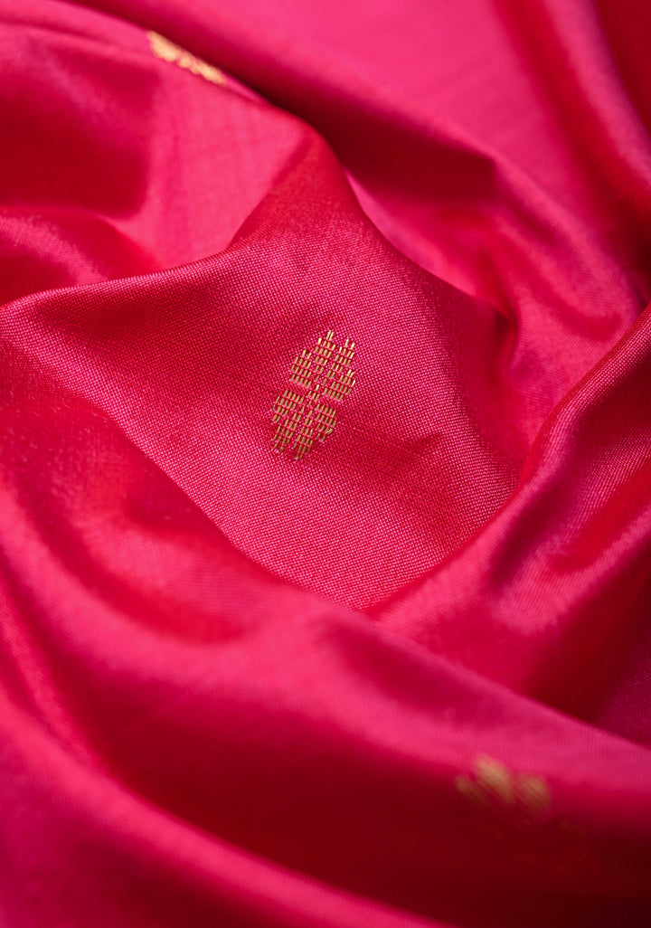 Pink Dual tone Maheshwari Pure Silk Saree with Chunri Buttis and Zari Border | SILK MARK CERTIFIED