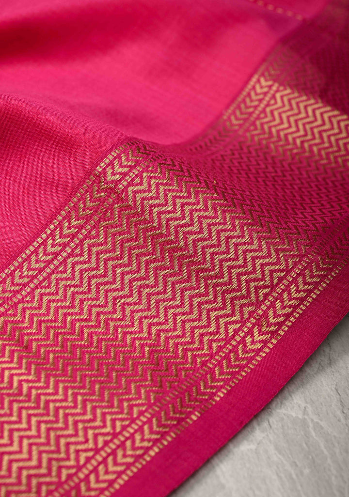 Pink Dual tone Maheshwari Pure Silk Saree with Chunri Buttis and Zari Border | SILK MARK CERTIFIED