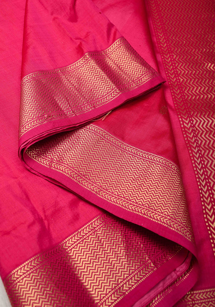 Pink Dual tone Maheshwari Pure Silk Saree with Chunri Buttis and Zari Border | SILK MARK CERTIFIED