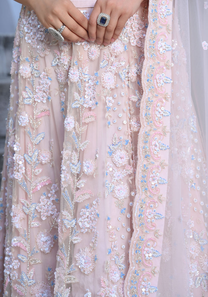 Gorgeous Dusty Pink Hand Embellished 3 Piece Lehenga Set with Cancan, Customizable, Made to Order