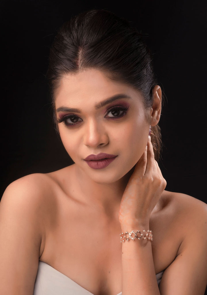 92.5 Silver Adjustable Bracelet with delicate stones and Rose Gold finish