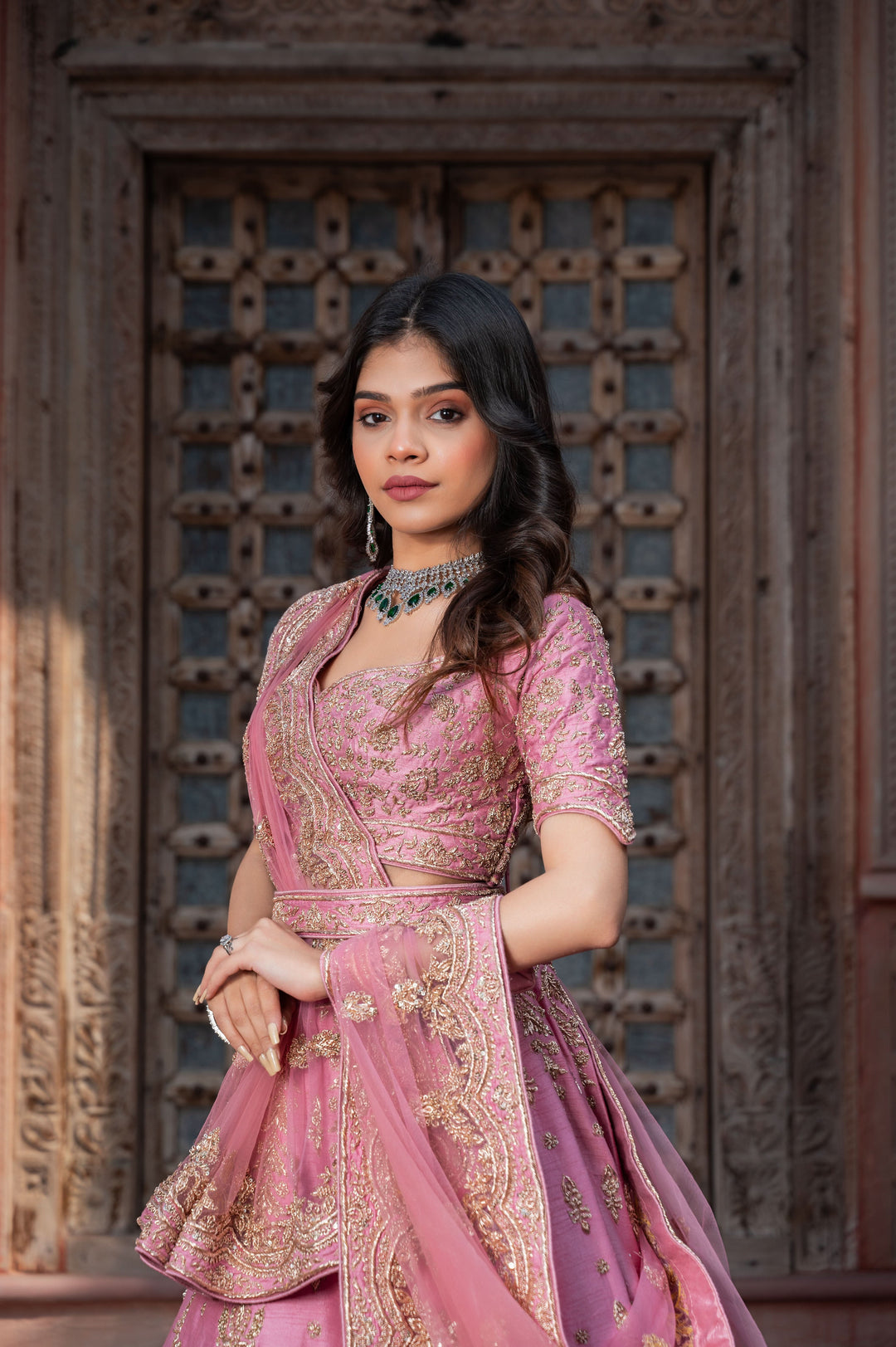 Exclusive Palatial Pink Zardozi Lehenga in Raw Silk,  Customizable, Made to Order