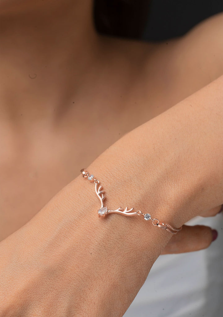92.5 Silver Rose Gold Deer Bracelet Shobitam Jewelry