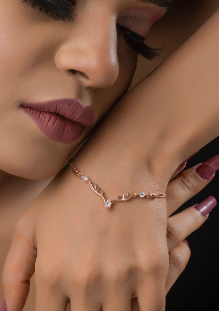 92.5 Silver Rose Gold Deer Bracelet Shobitam Jewelry