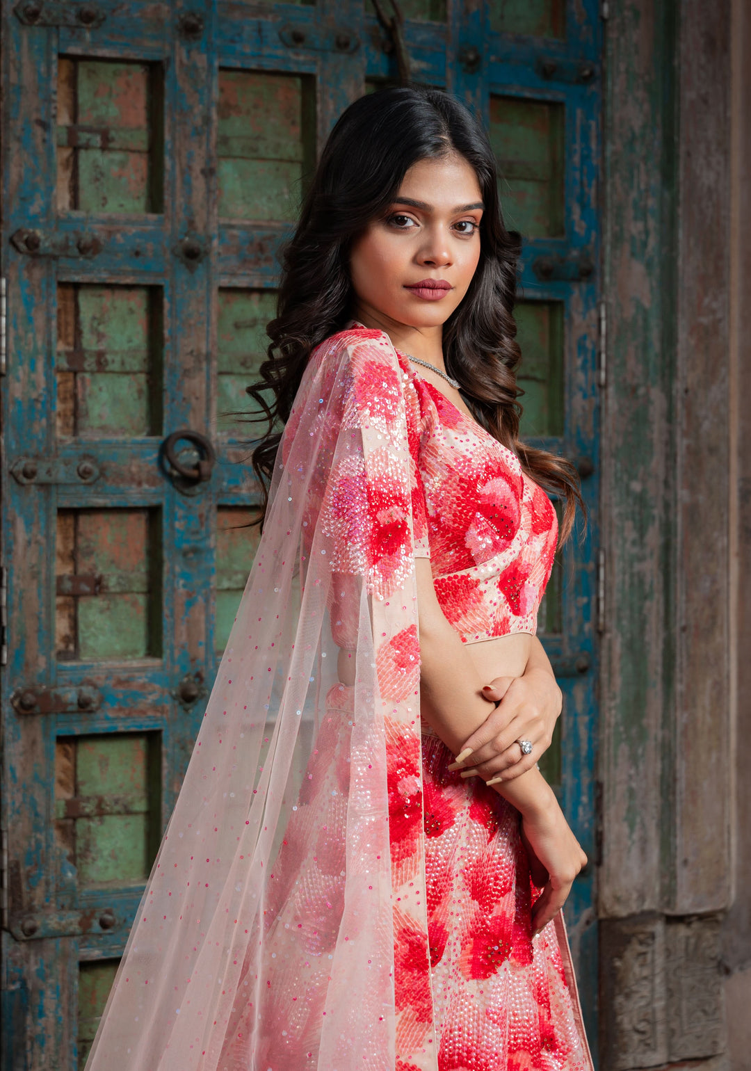 Flower Power Dazzling Lehenga with hand-embroidery in net, Customizable, Made to Order