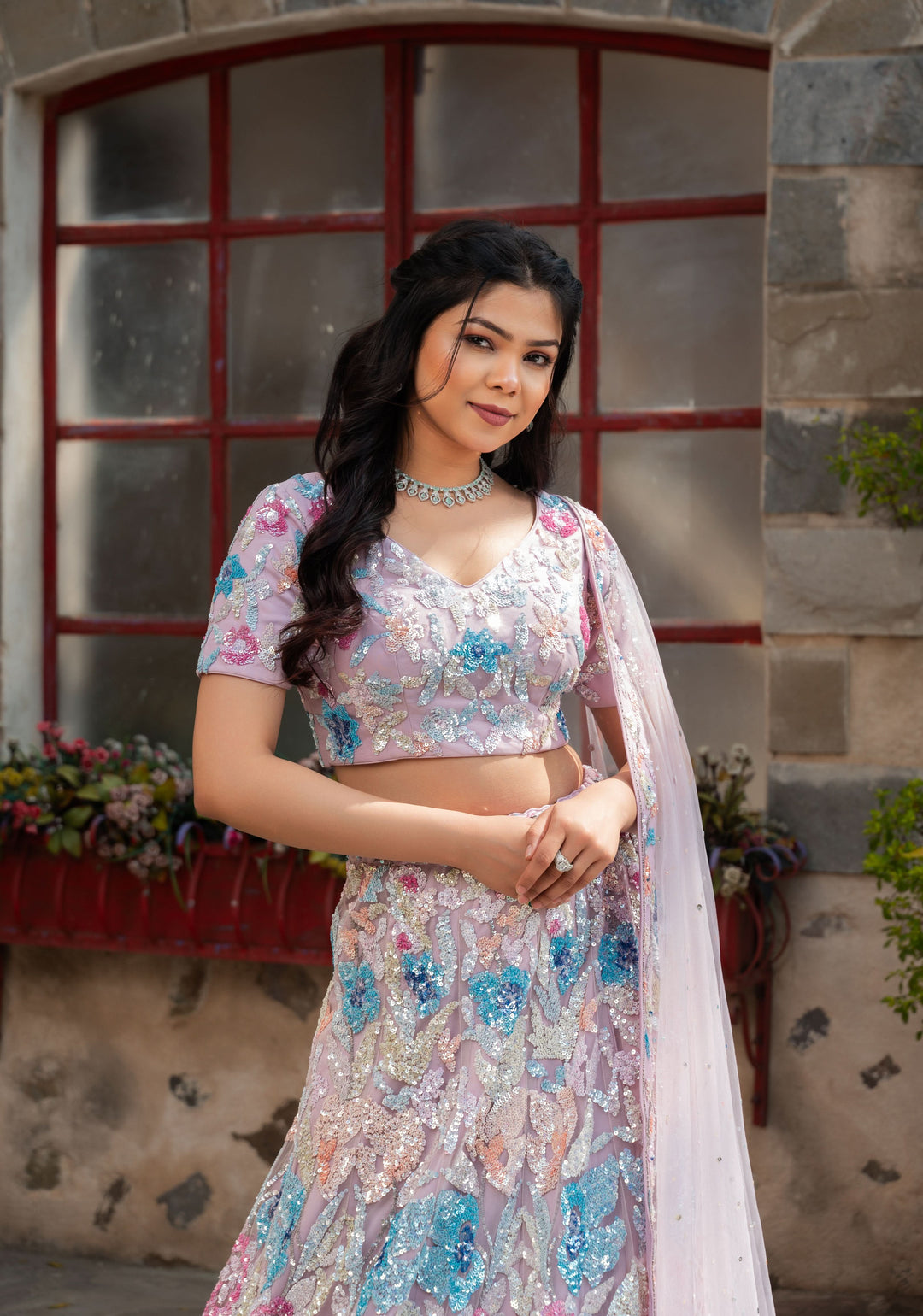 Radiance Pastel Lehenga with cancan, hand-embellishments in net, Customizable, Made to Order